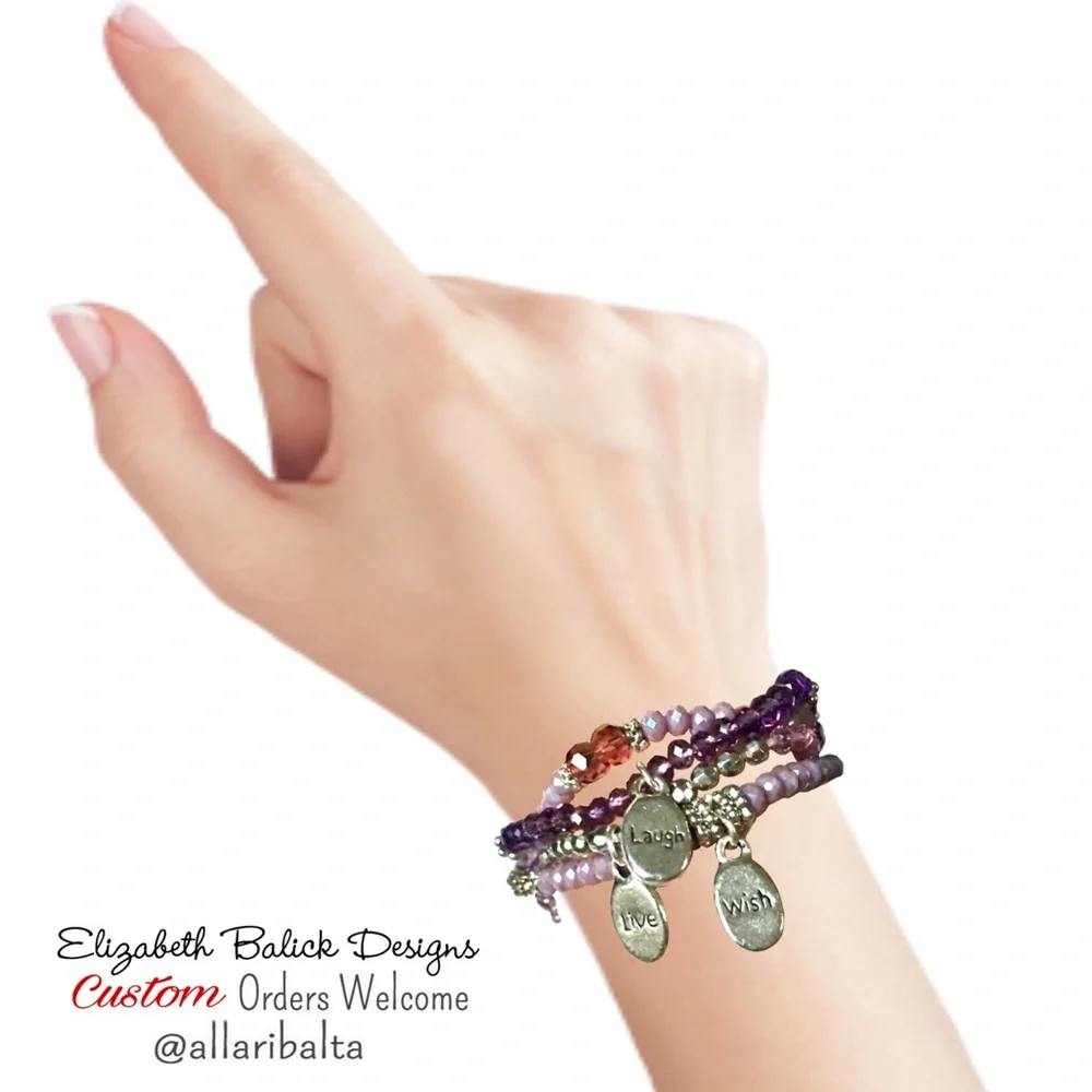 Handmade Beaded Stretch Bracelets w/ Silver Message Charms, 4 Total, O/S, New - Picture 7 of 11